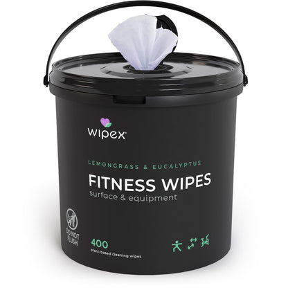 Wipex Yoga Mat Cleaner Wipes - Plant-Based Lemongrass, Eucalyptus & Vinegar Wipes for Gym & Fitness Equipment & All Purpose Gym Cleaning - Safe for Peloton Bikes & Treadmills - 400 Count