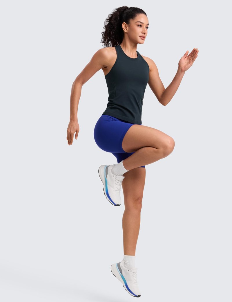 CRZ YOGA Seamless Workout Tank Tops for Women - Athletic Running Gym Sleeveless Shirts Crewneck Racerback Breathable True Navy X-Small