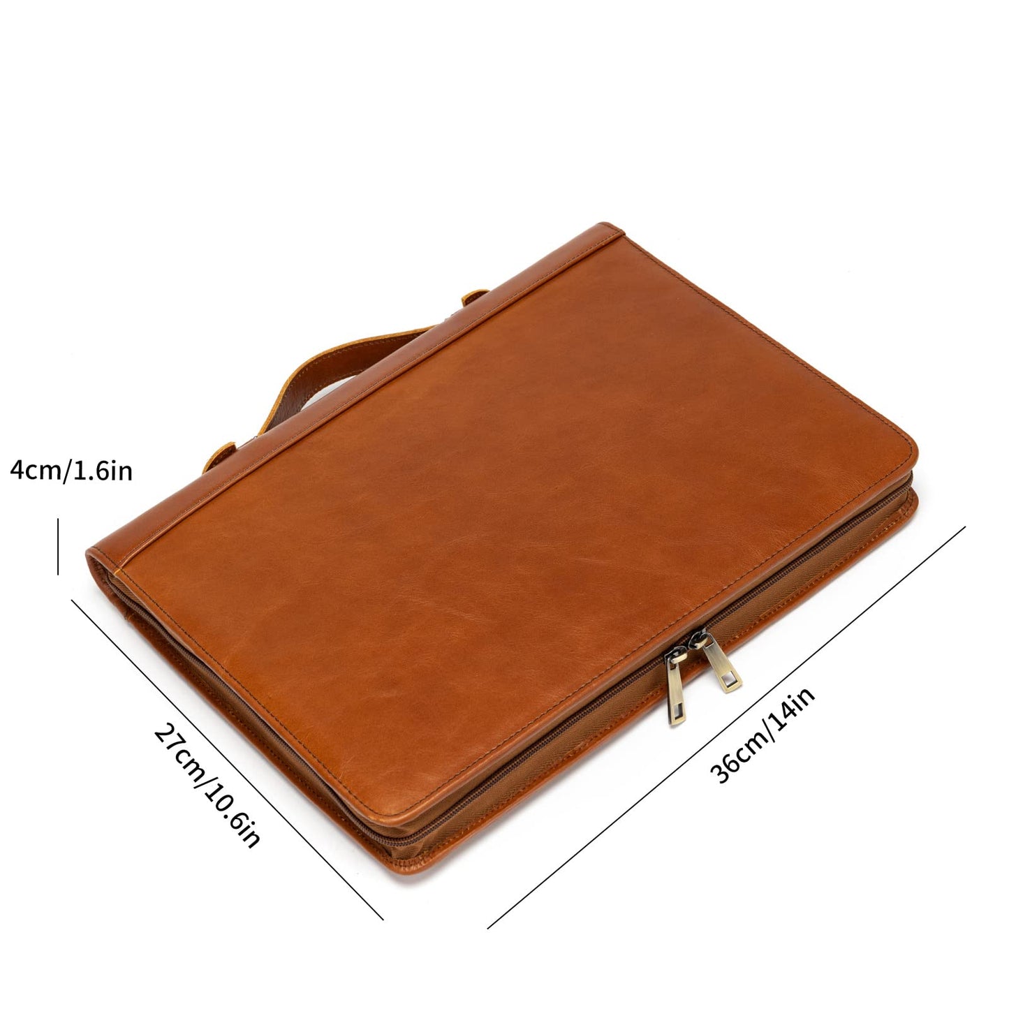 YIWEN Handmade Leather Portfolio with Handle, 3 Ring Binder, Zippered Padfolio for 13" Tablet, 8.5 x 11 Notepad, Professional Business Document Organizer (Brown, Oil Wax Leather)