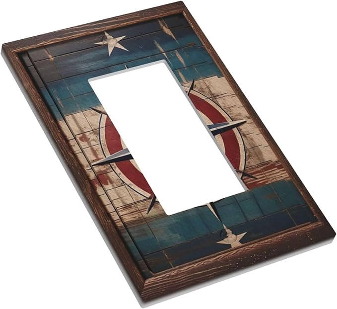 Decorative Art Light Switch Covers Nautical Rustic Star Emblem 1 Gang Rocker Outlet Decorative Switch plate Faceplate GFCI Light Switch Covers for Home Decor