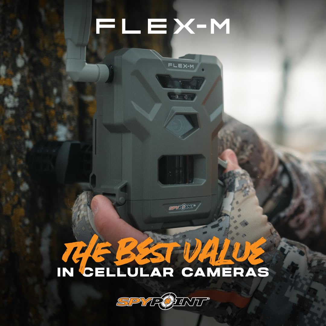 SPYPOINT Flex-M Twin Pack Cellular Trail Cameras - SD Card 2-Pack with LIT-22, Best Hunting Accessories, No WiFi Needed, GPS, Night Vision, IP65 Water-Resistant, 28MP Photos, & 720p Videos + Sound