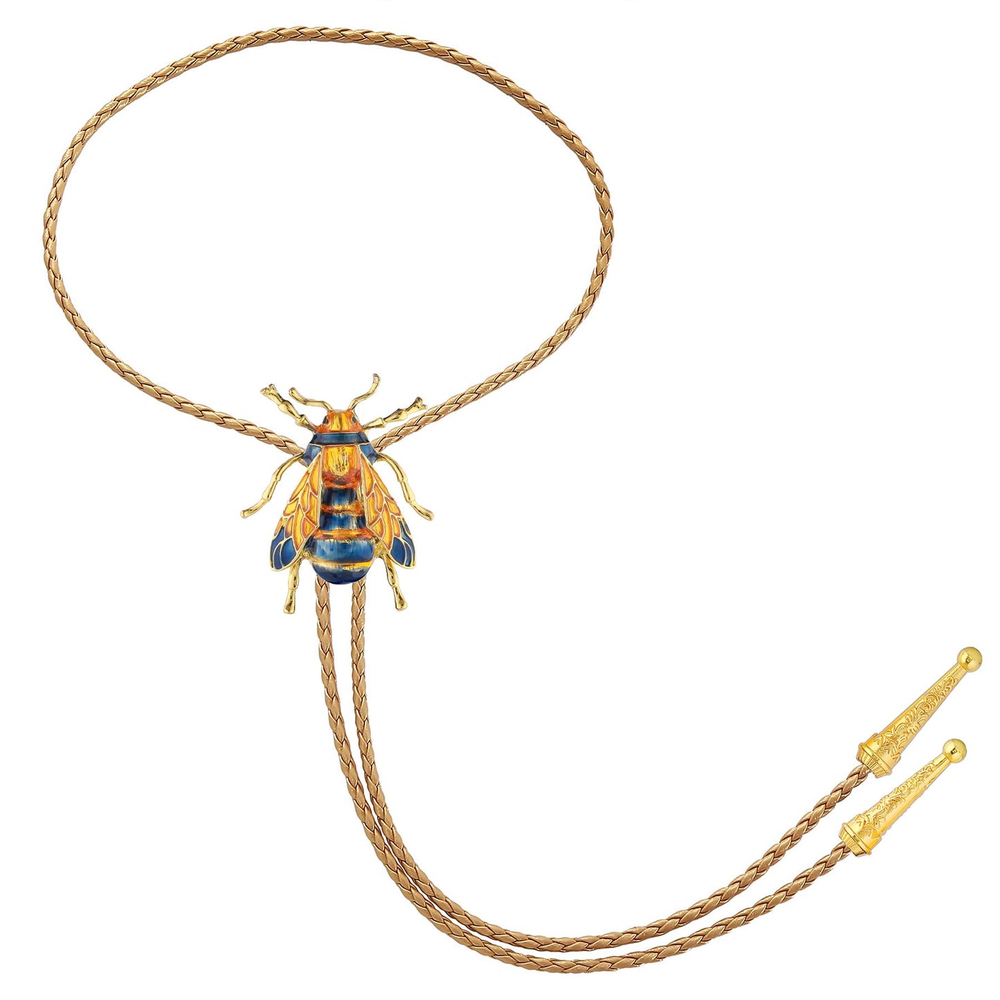 GelConnie Gold Bolo Tie 3D Bee Western Ties for Men Bolo Handmade Bumblebee Bolo Tie Western Cowboy Leather Necktie Adjustable