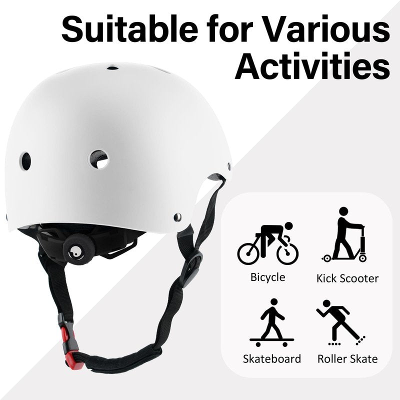 OUWOR Adult Skateboard Bike Helmet for Men and Women, Lightweight Adjustable, Multi-Sport for Bicycle Skate Scooter (White, Large)