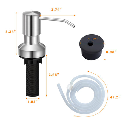 Sink Soap Dispenser for Kitchen Sink, Countertop Built in Sink Soap Dispenser with 47” Extension Tube kit, No Need to Fill The Little Bottle Again (Gray)