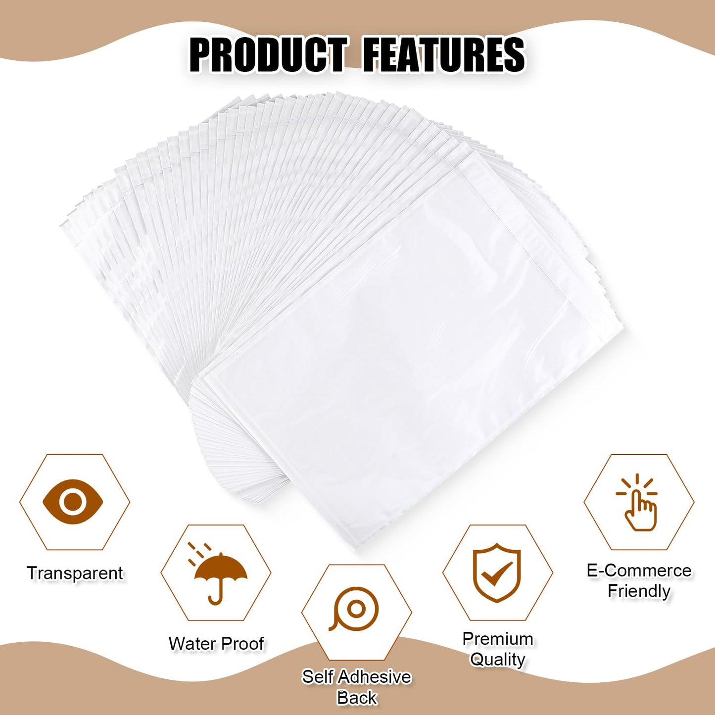 Cholemy 200 Pcs 9.5 x 12 in Clear Packing Slip Pouches Shipping Label Sleeves Adhesive Packing List Pockets Envelopes Mailing Protectors Slip Envelope Pouches Holders Cover Enclosed Bag