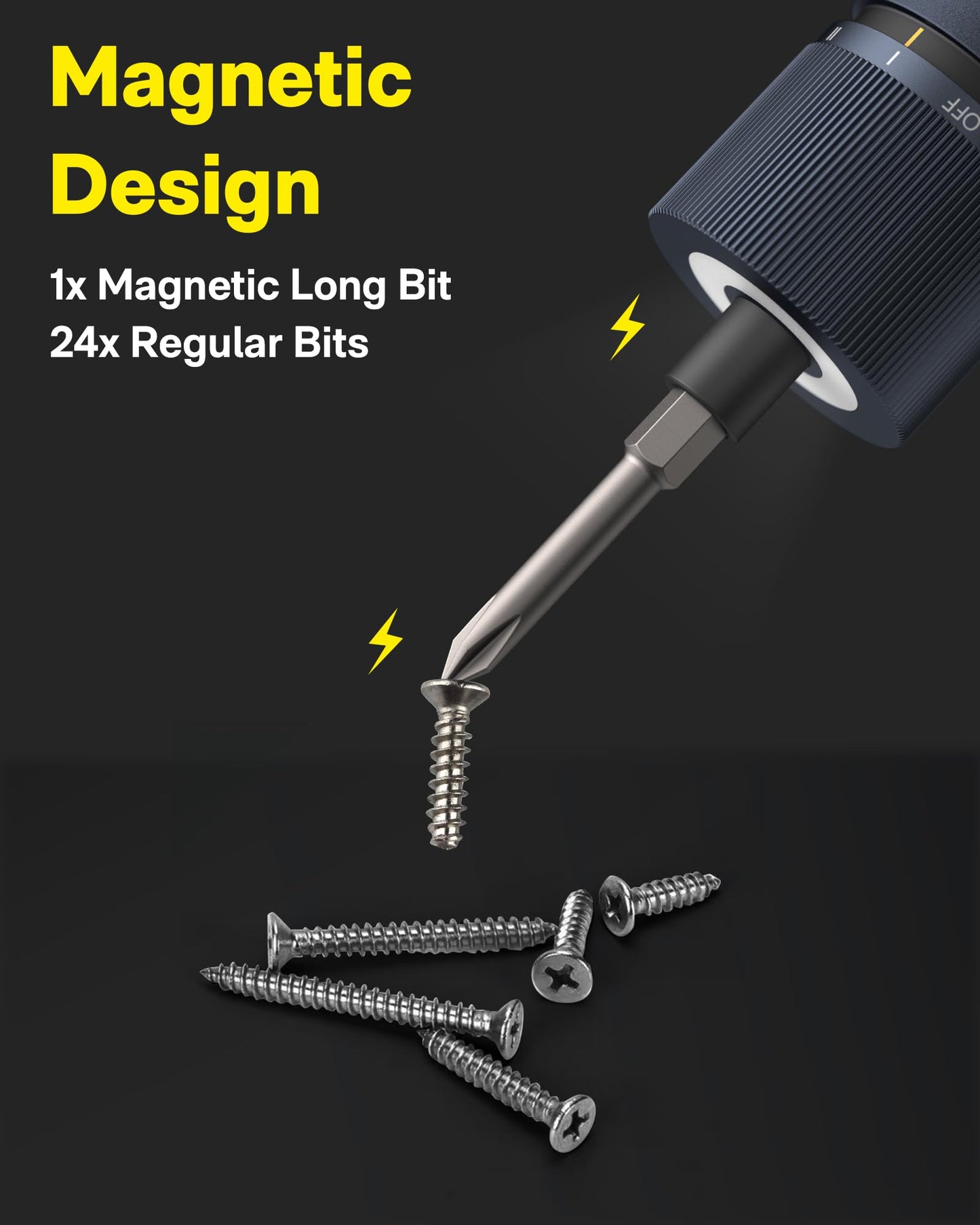 HOTO 25-Piece Upgraded Electric Screwdriver Kit, 1/4'' Hex, Magnetic Lid, 1500mAh Rechargeable Cordless Screwdriver, LED Light, Ideal for Furniture Assembly, Home Repair & Garage Projects