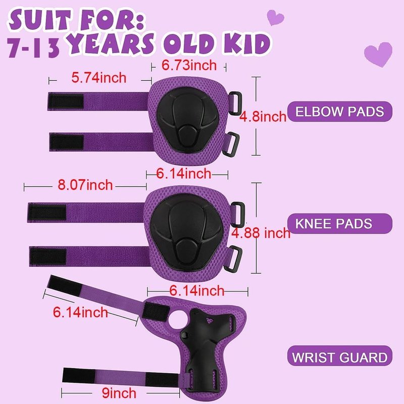 Kids Protective Gear Set Wemfg Knee Pads for Kids 7-13 Years Knee and Elbow Pads with Wrist Guards 3 in 1 for Skating Cycling Bike Rollerblading Scooter(Purple)