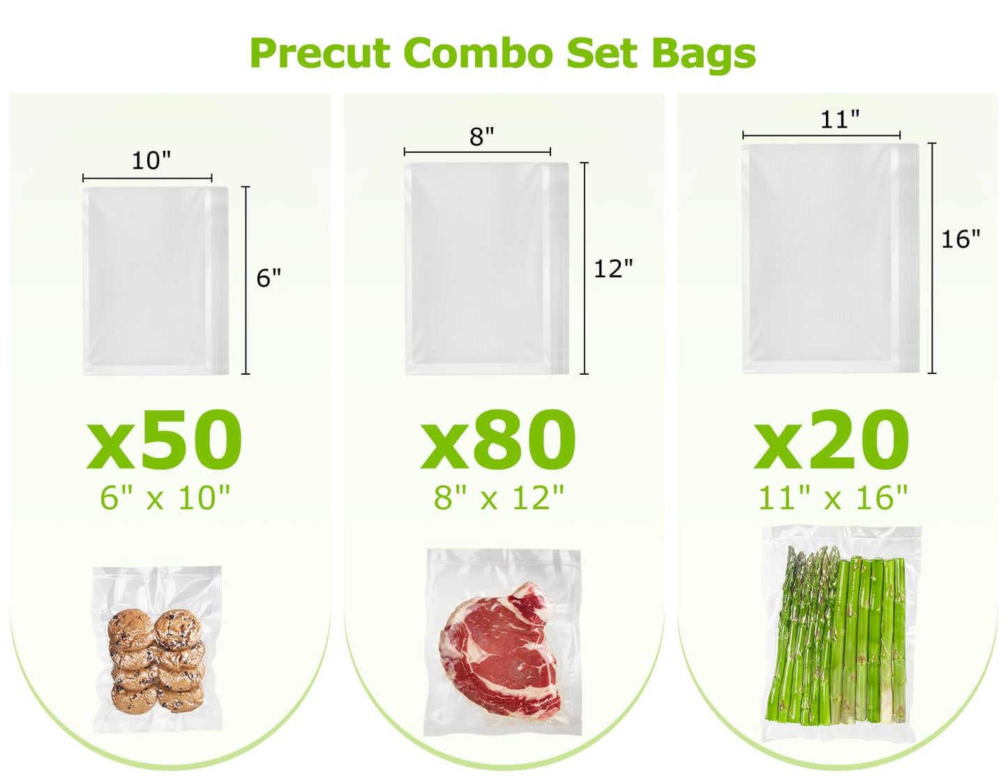 Bonsenkitchen Precut Vacuum Sealer Bags 200 Quart 8" x 12", BPA Free, Commercial Grade Textured Food Vacuum Sealer Bag, Thick Embossed Bags for Storage and Sous Vide Cooking VB3208