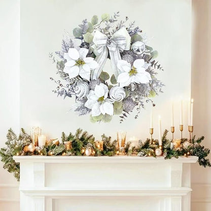 22 inch Christmas Wreath for Front Door, Lifelike Artificial Silver White Christmas Wreath, Green Fake Wreath Used for Wall, Window, Porch, Farmhouse, Indoor and Outdoor Home Decoration