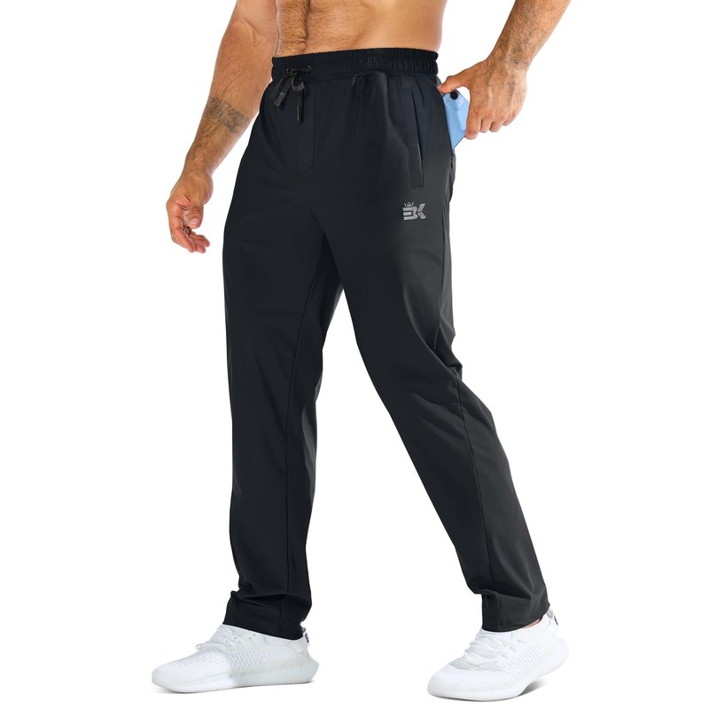 BROKIG Mens LightArmor Workout Sweatpants with Zip Pocket, UPF 50+ Stretch Gym Joggers Men Sweat Pants for Athletic(Medium,Black)