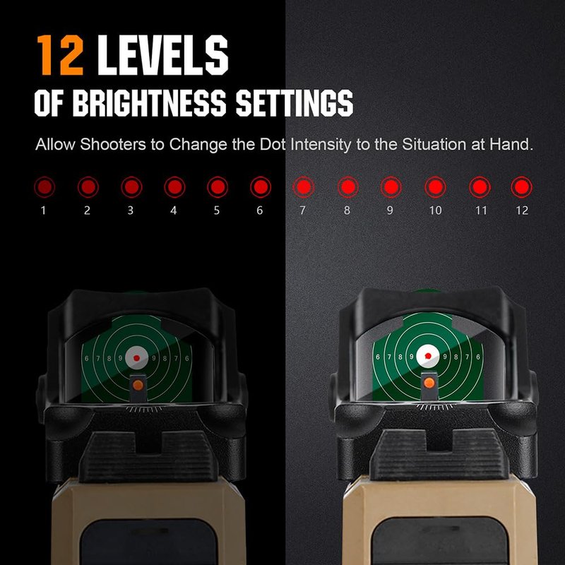 ohhunt Red Dot Sight 2 MOA Reticle Mini Shake Awake Optics 12 Brightness Adjustment (Red Dot)