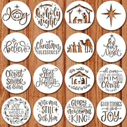 Nativity Christmas Stencils ? 16PCS Reusable Templates for Painting on Wood, Cookies, Ornaments, Glass & DIY Crafts Holiday Party Decorations