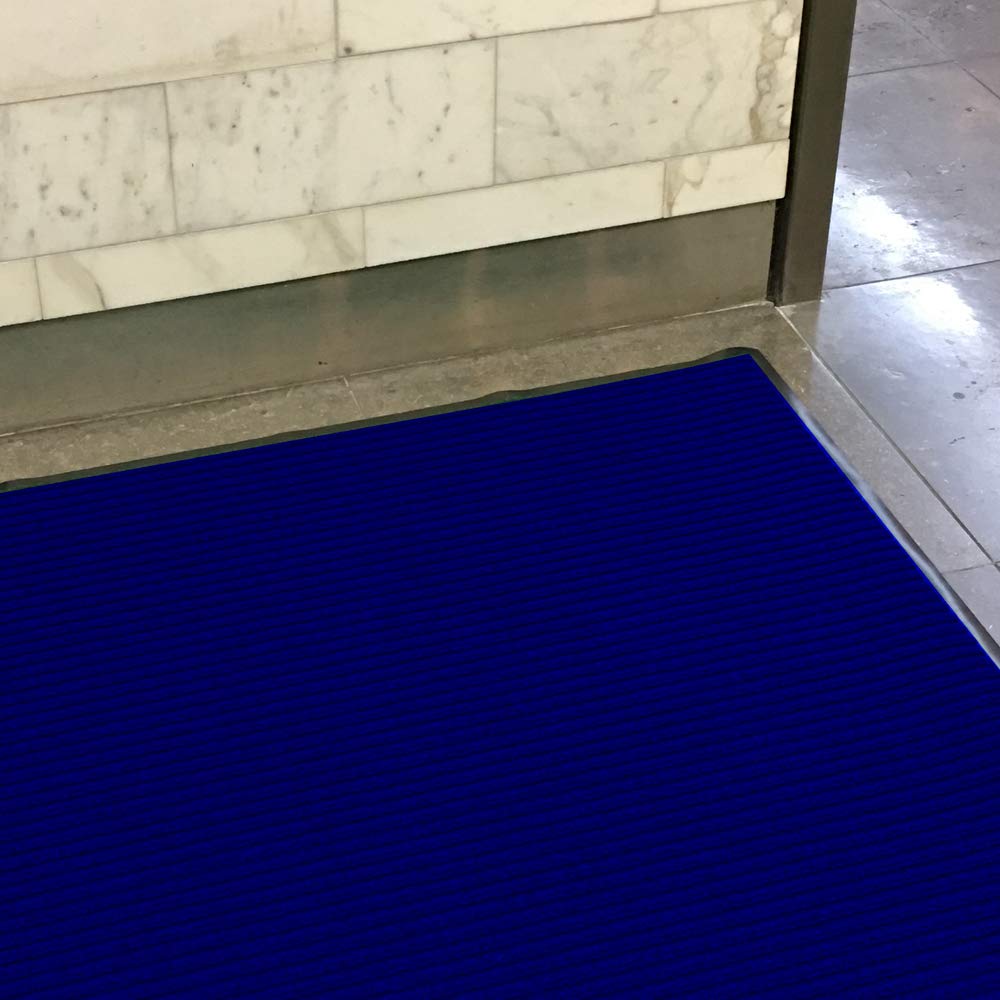 Restaurantware Comfy Feet 36 x 24 Inch No-Slip Floor Mat 1 Ribbed Carpet Utility Mat - Indoor and Outdoor for Homes Or Offices Blue Polyester Fibers Entry Mat Vinyl Backing Easy to Clean