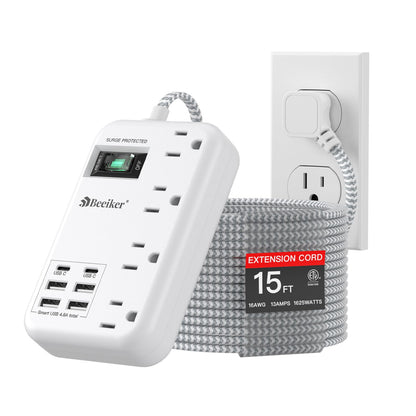6 USB(2 USB C) Purple Travel Power Strip- 5Ft Lavender Extension Cord with 24W USB Charging Station and 4 Outlets, Purple Desk Accessories with Surge Protector for Cute Kawaii Office Dorm Room
