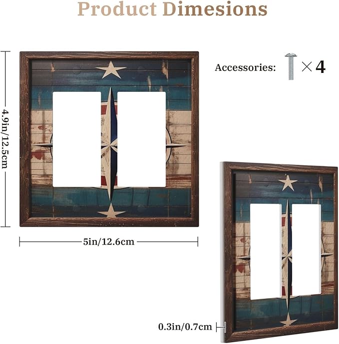 Decorative Art Light Switch Covers Nautical Rustic Star Emblem 2 Gang Dual Rocker Outlet Switch plate Faceplate GFCI for Home Decor