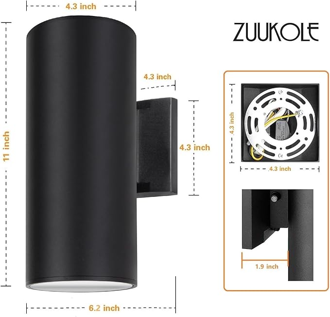 Dusk to Dawn Sensor Outdoor Wall Sconce, Exterior Lighting - ETL Listed, Die-Casting Aluminum Waterproof Wall Mount Cylinder Design - Up Down Light Fixture for Porch, Garage, Garden and Patio