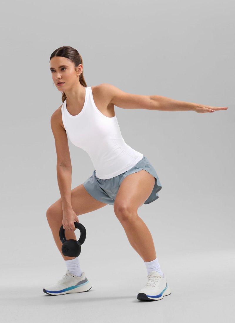 CRZ YOGA Seamless Workout Tank Tops for Women - Athletic Running Gym Sleeveless Shirts Crewneck Racerback Breathable White Small