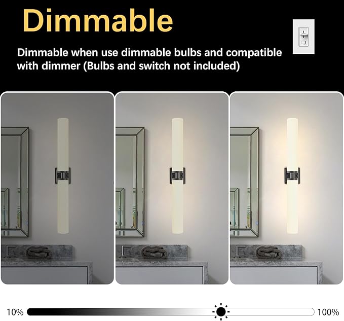 Black Wall Sconces Set of Two, Modern Bathroom Sconce with Frosted Glass, Hardwired Wall Light Fixtures for Bathroom Living Room Bedroom Hallway (Bulbs Not Included)
