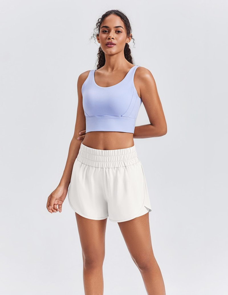 PINSPARK Women's Running Shorts High Waisted 3 Inch Athletic Active Sports Shorts Skin-Friendly Double Layer Workout Gym Yoga Shorts with Pockets, White Medium