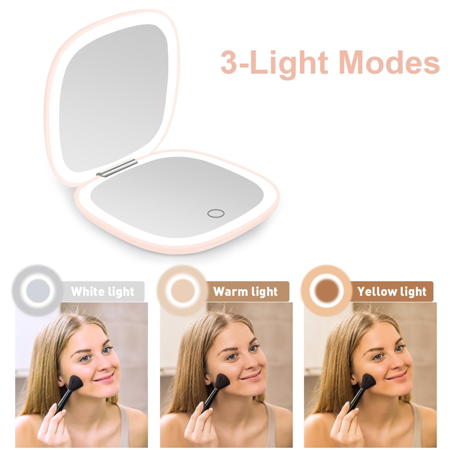 deweisn Compact Mirror, Lighted Travel Makeup Mirror with 1X/10X Magnifying Double Sided Dimmable Portable Pocket Mirror for Handbag, USB Charging(Black)