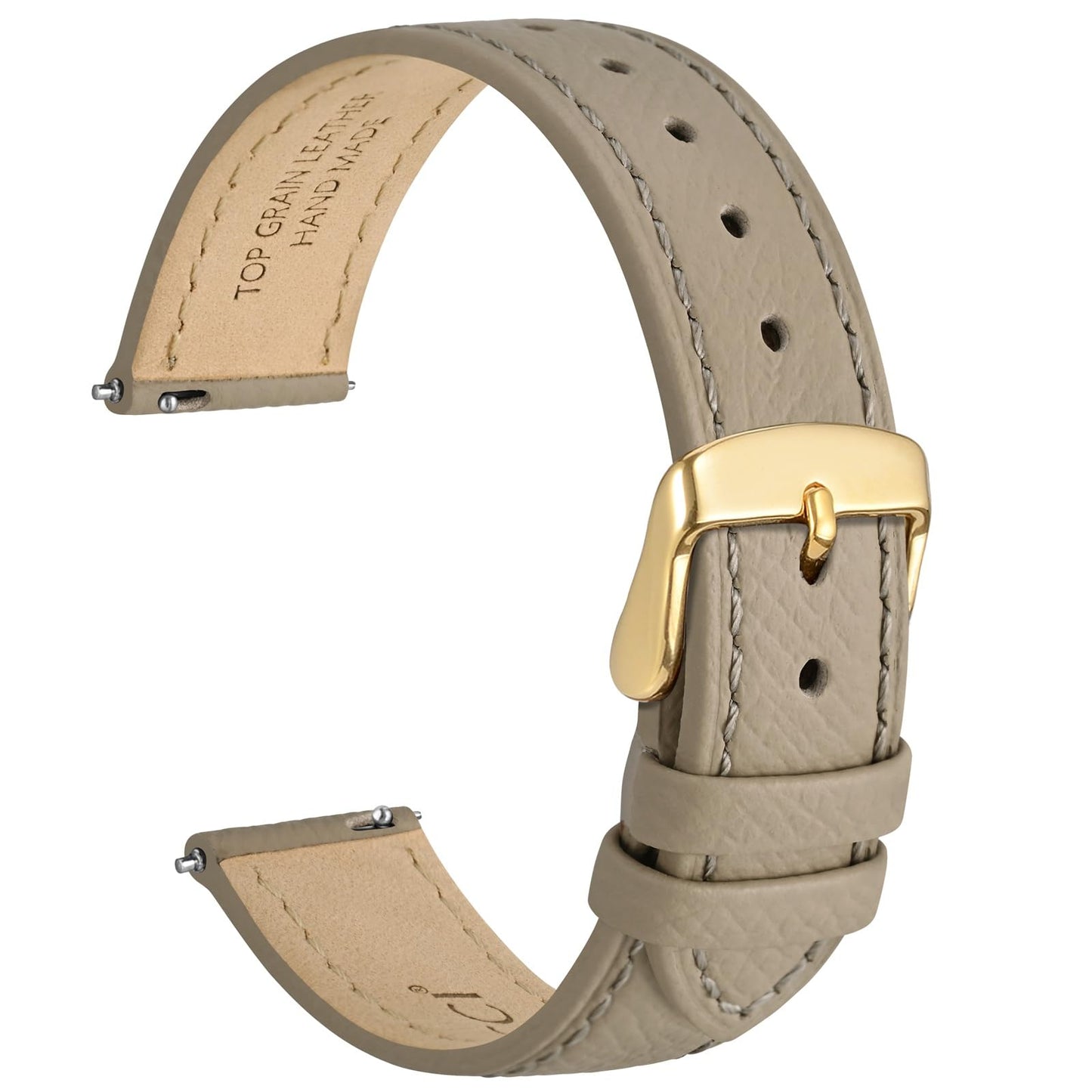 WOCCI 14mm Grace Watch Band for Ladies, Top Grain Leather, Quick Release Replacement Strap with Gold Buckle (Tea)