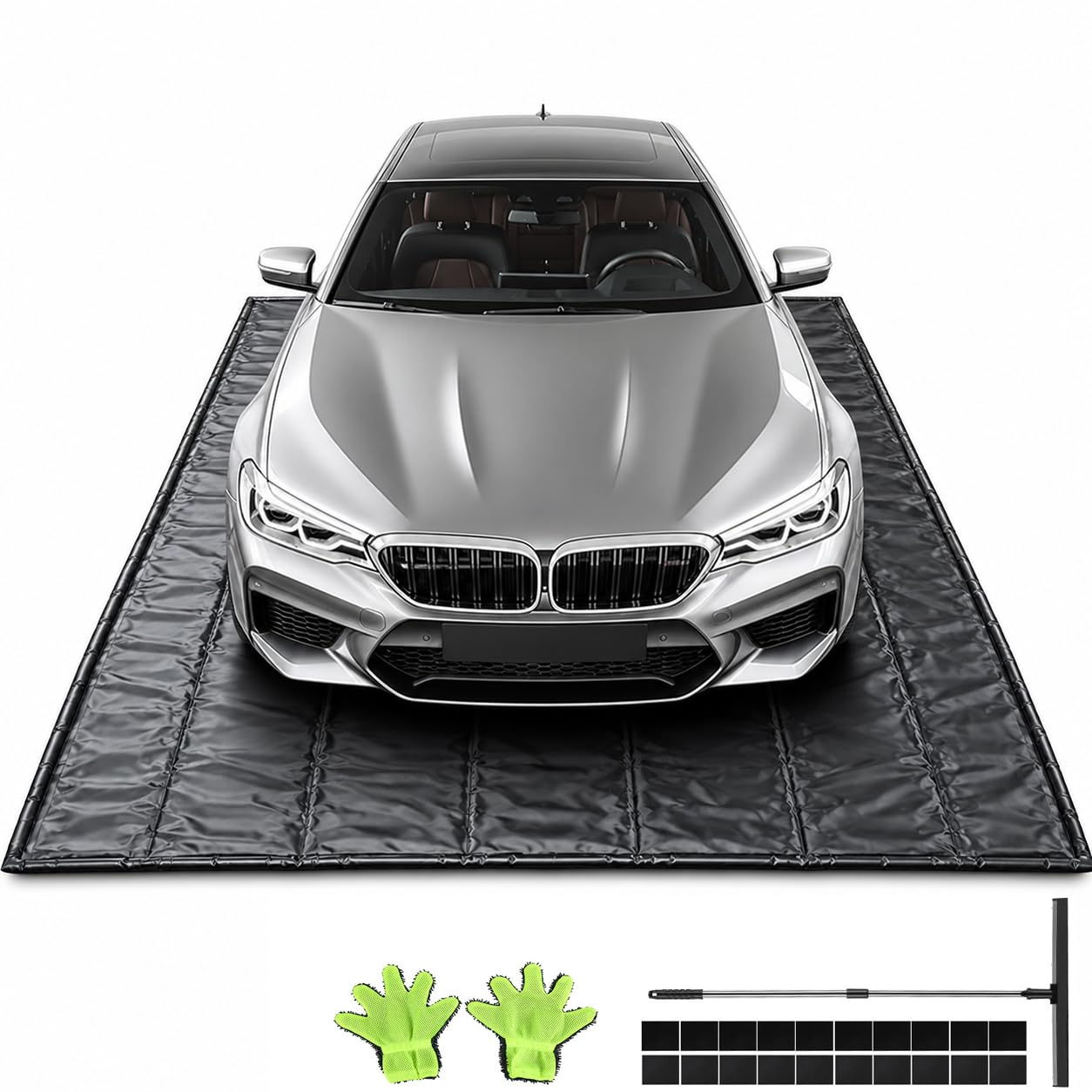 Bamgoten (8'6"× 20'）Garage Mats for Floor,1.2-Inch PVC Raised Edges for Cars SUVs Trucks for Residential Garages, Parking Lots, Warehouses and Repair Shops, Includes Gloves, Scraper, and Velcro Straps
