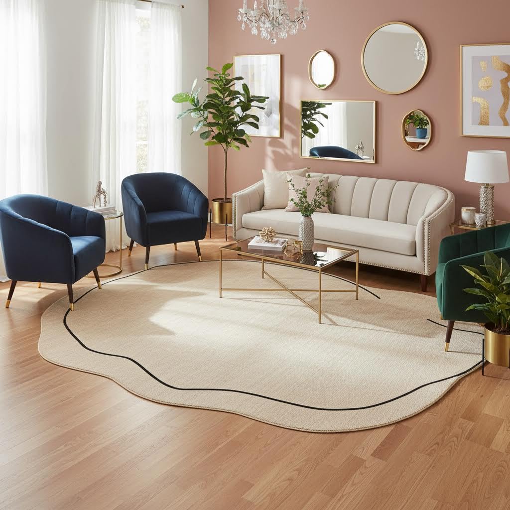 Irregular Shape Modern Minimalist Line White Rug 4x6 Boho Chic Washable Area Rug for Living Room Bedroom Diningroom Art Deco Home Office Carpet