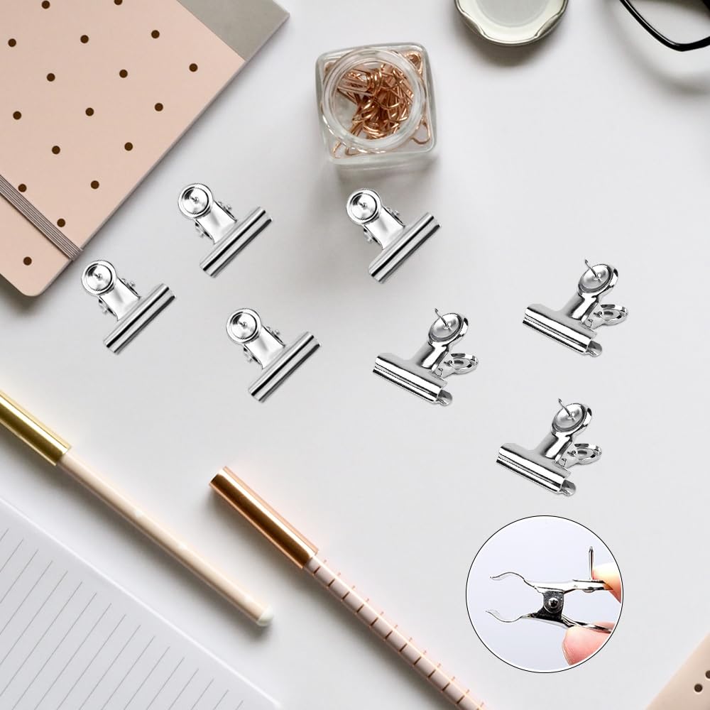 Mqiielle 50 PCS Metal Push Pin Clips Silver Bulldog Clips with Pins Heavy Duty Thumb Tacks for Cork Boards Bulletin Boards and Cubicle Walls