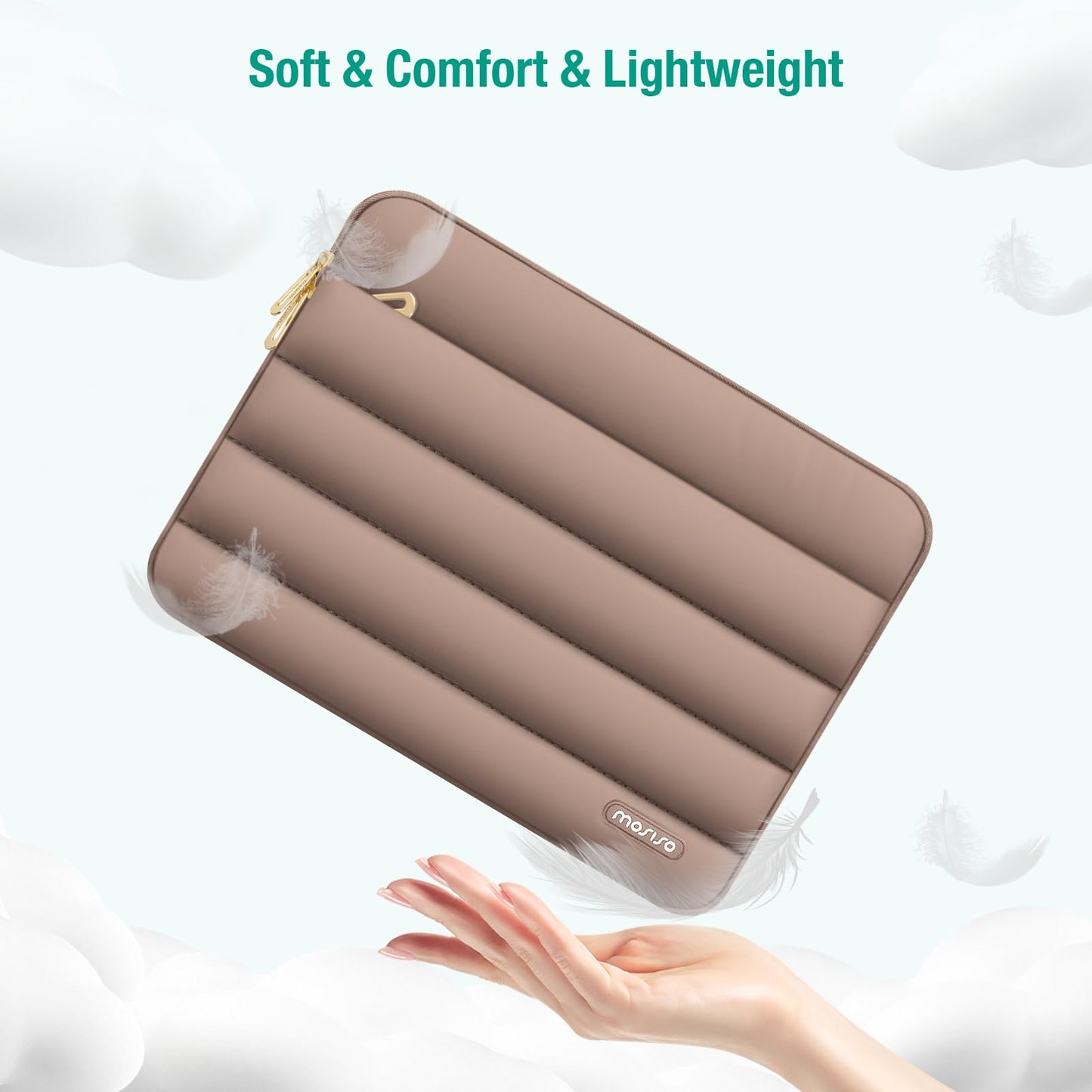 MOSISO Laptop Case 17.3 inch, 17-17.3 inch Puffy Laptop Sleeve Compatible with Dell XPS/HP Pavilion/Ideapad/Acer/Alienware/HP Omen Notebook Computer, Polyester Horizontal Bag with Small Case, Brown