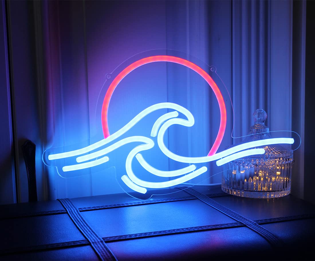 DAKABUKA Sunset Sunrise LED Neon Sign Wave Neon Sign For Wall Decor Surf Ocean Neon Signs Bedroom Decor For Living Room Office Bar Christmas Birthday Party With Dimmable Switch(15x8.7)