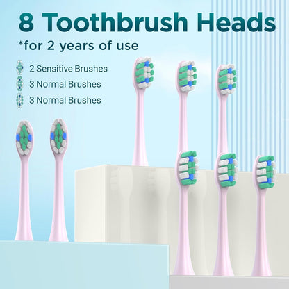 Electric Toothbrush for Adults with 8 Brush Heads, Sonic Toothbrush Rechargeable with a Holder & Travel Case, 2.5 Hours Charge for 120 Days Use - Light Blue