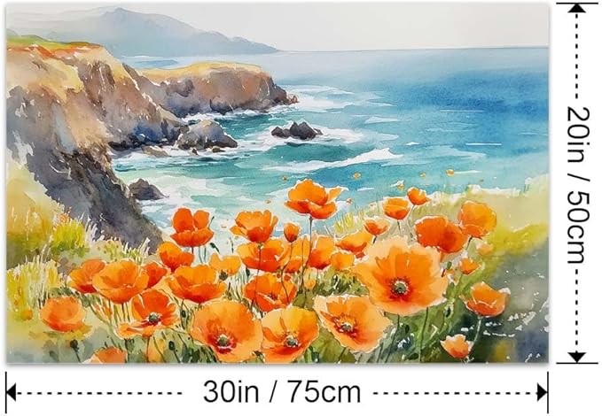 Yesad Poppies Wall Art, California Landscape Canvas Wall Art Poppy Poster Coastal Wall Art Flower Pictures Farmhouse Wall Décor for Living Room Bedroom (Unframed,30”x20”, Poppy2)