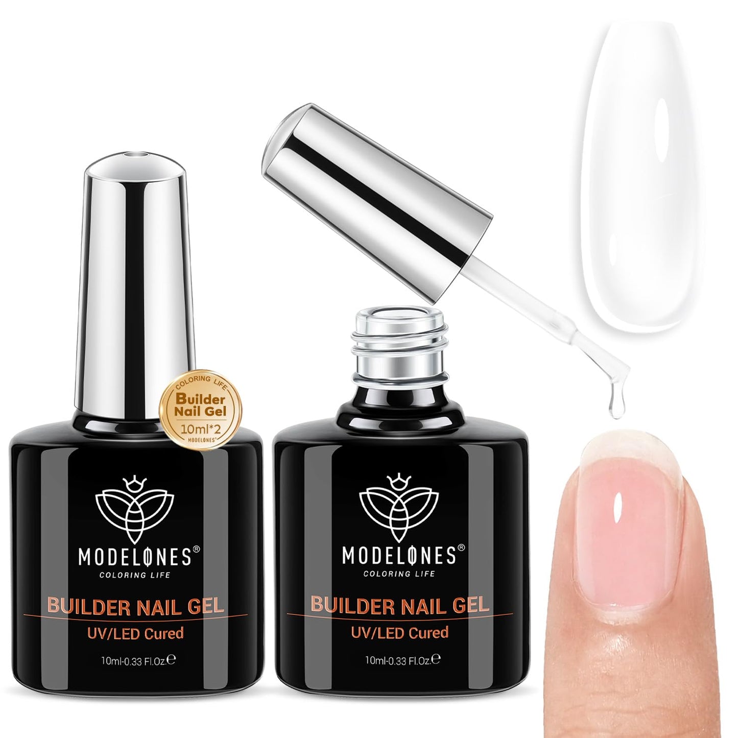 modelones Gel Nail Polish Set 2 Pcs 15ml French Manicure Kit White Nude Pink Jelly Sheer Gel Polish Soak Off UV LED Classic French Tip Gel Polish Natural Nail Art DIY Gift for Women