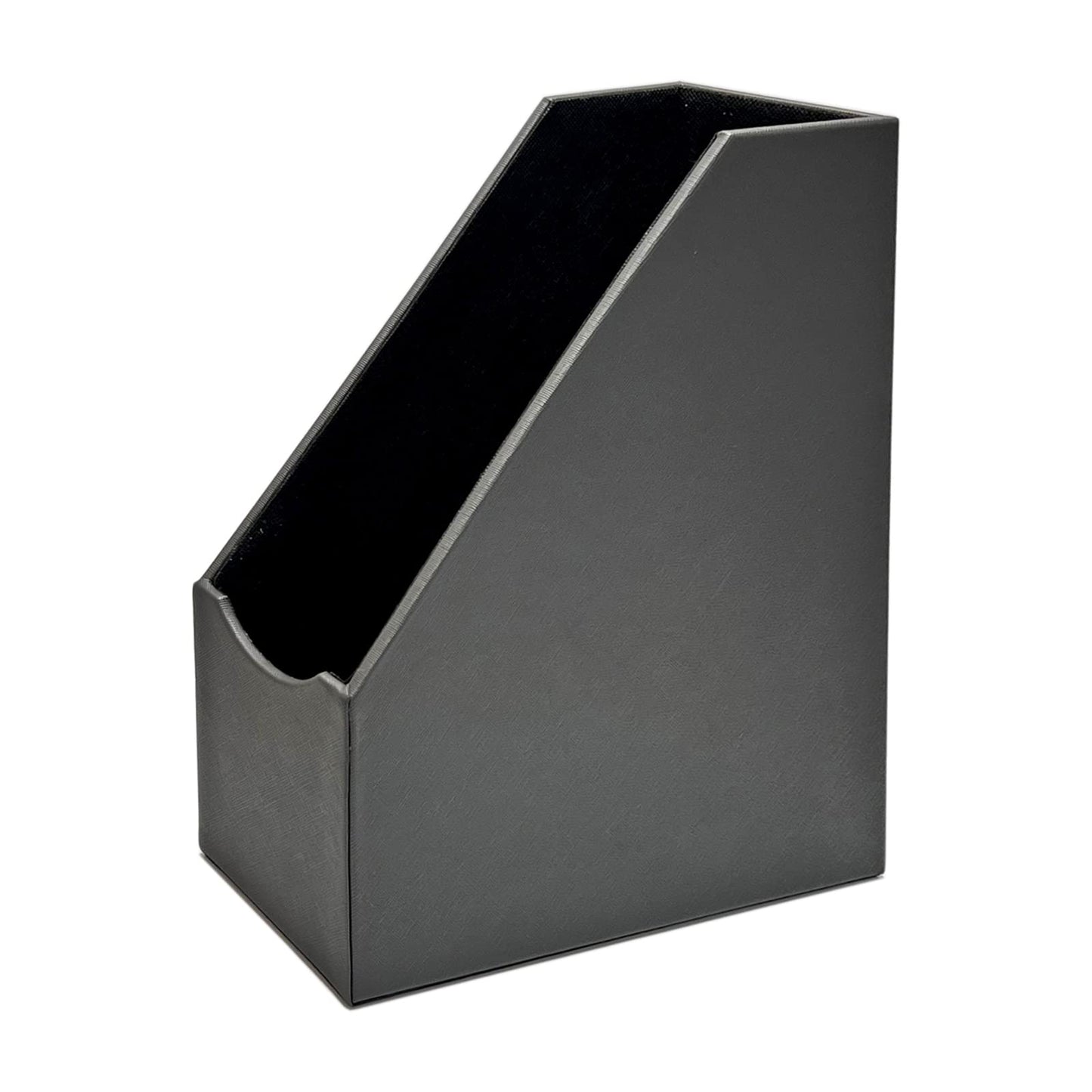 UnionBasic Magazine File Holder, Leatherette Desktop Document Organizer, Home Office Paper Holder File Storage Literature Sorter, Grey, Set of 4
