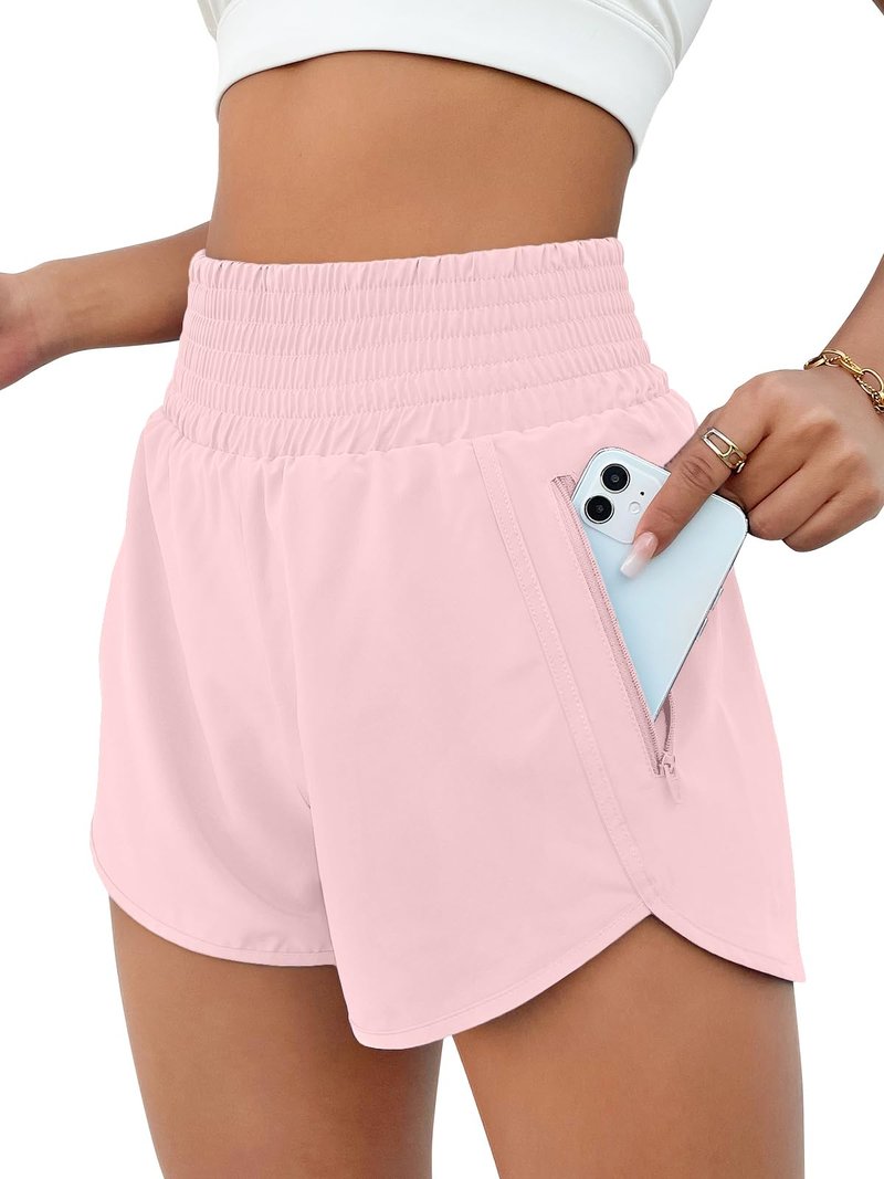 BMJL Women's Athletic Shorts High Waisted Running Short Pocket 2.5" Sporty Shorts Gym Elastic Workout Shorts(M,BabyPink)