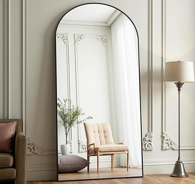 Arched Full Length Mirror, 71"x30" Free Standing Floor Mirror, Modern Full Body Mirrors with Stand, Wall Mirrors with Aluminum Alloy Frame for Bedroom,Living Room, Black