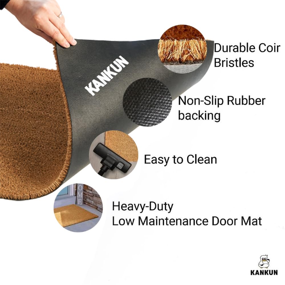 KANKUN Coco Coir Door Mat with Heavy Duty Backing, Welcome Doormat (17" x 30"), Doormat Entrance (Welcome1-1Pack)