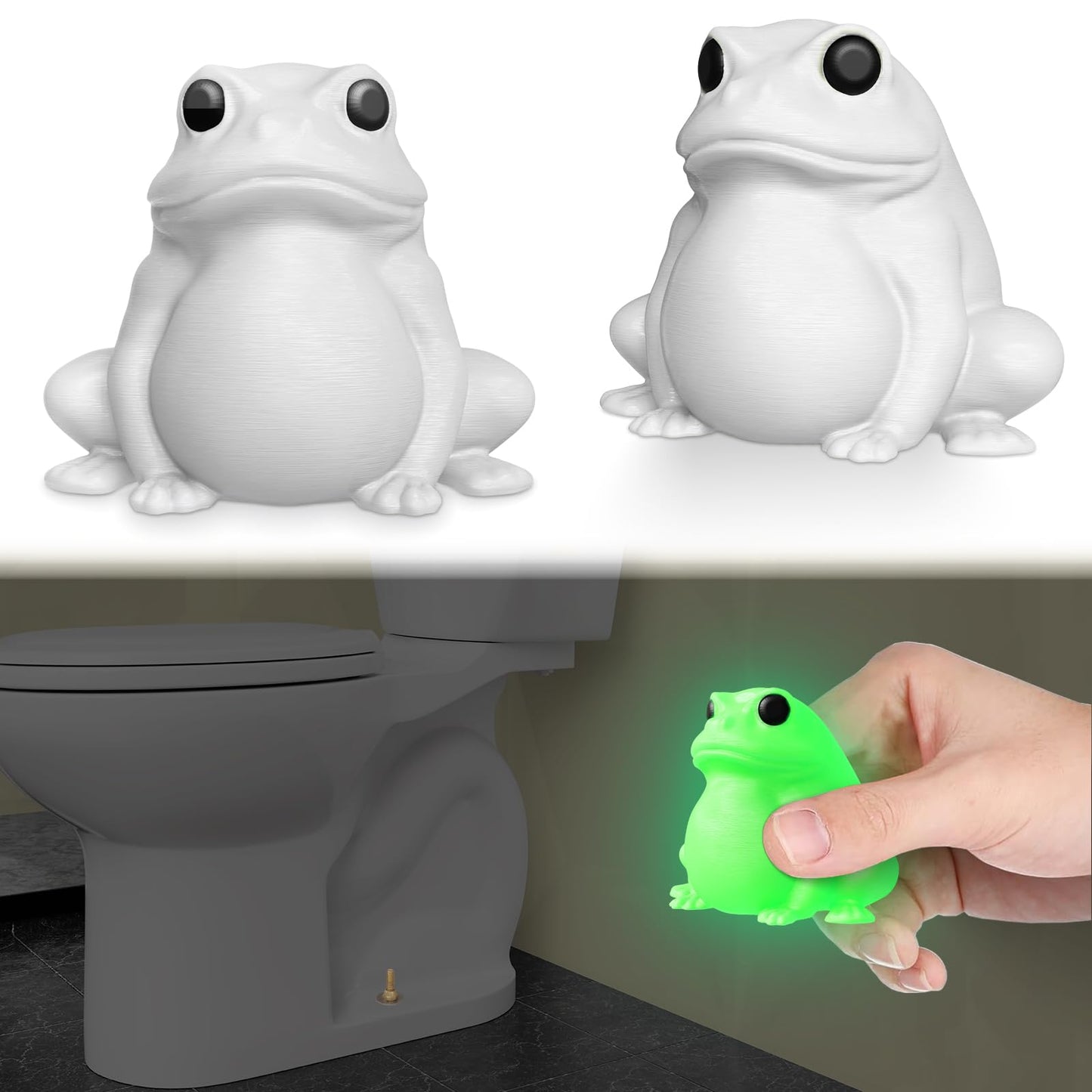 boeemi Frog Toilet Bolt Covers Decorative Glow in The Dark- 2PCs Toilet Screw Caps Luminous Green PLA Cute Bathroom Decor Accessories Push-on Install