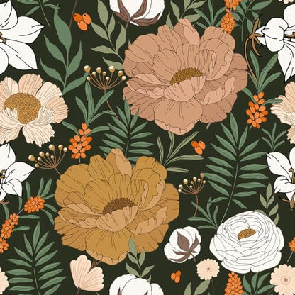 WENMER Floral Peel and Stick Wallpaper - Green White Boho Daisy Peony Contact Paper - Vintage Self Adhesive Removable Wallpaper for Bedroom Bathroom Cabinet - 17.7" x 118"