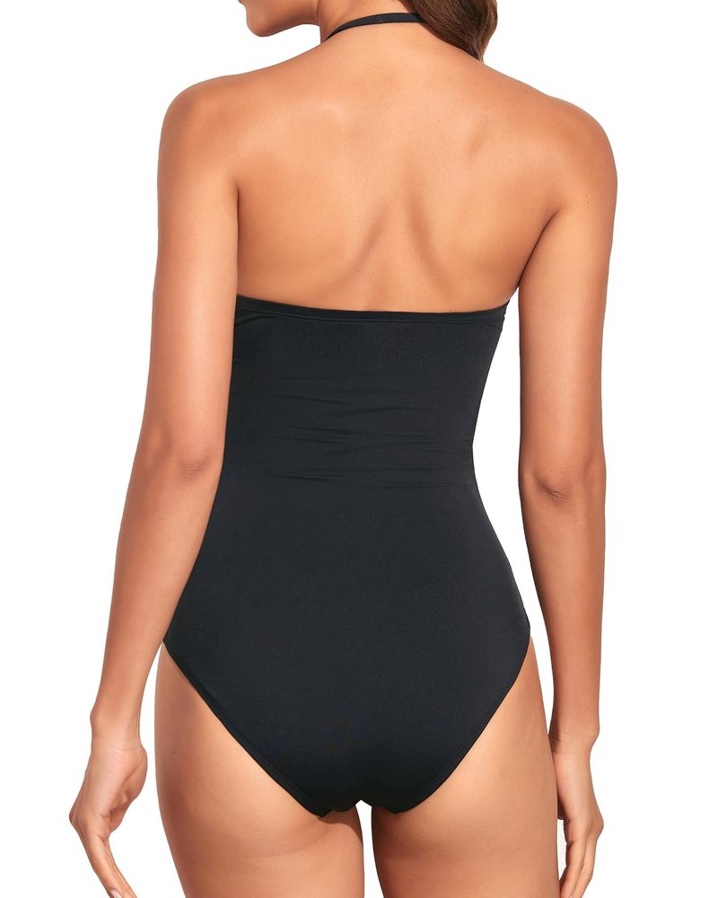 Holipick Women Black White Grey Strapless Bandeau One Piece Swimsuits Tummy Control Bathing Suits Halter Strapless Swimwear L
