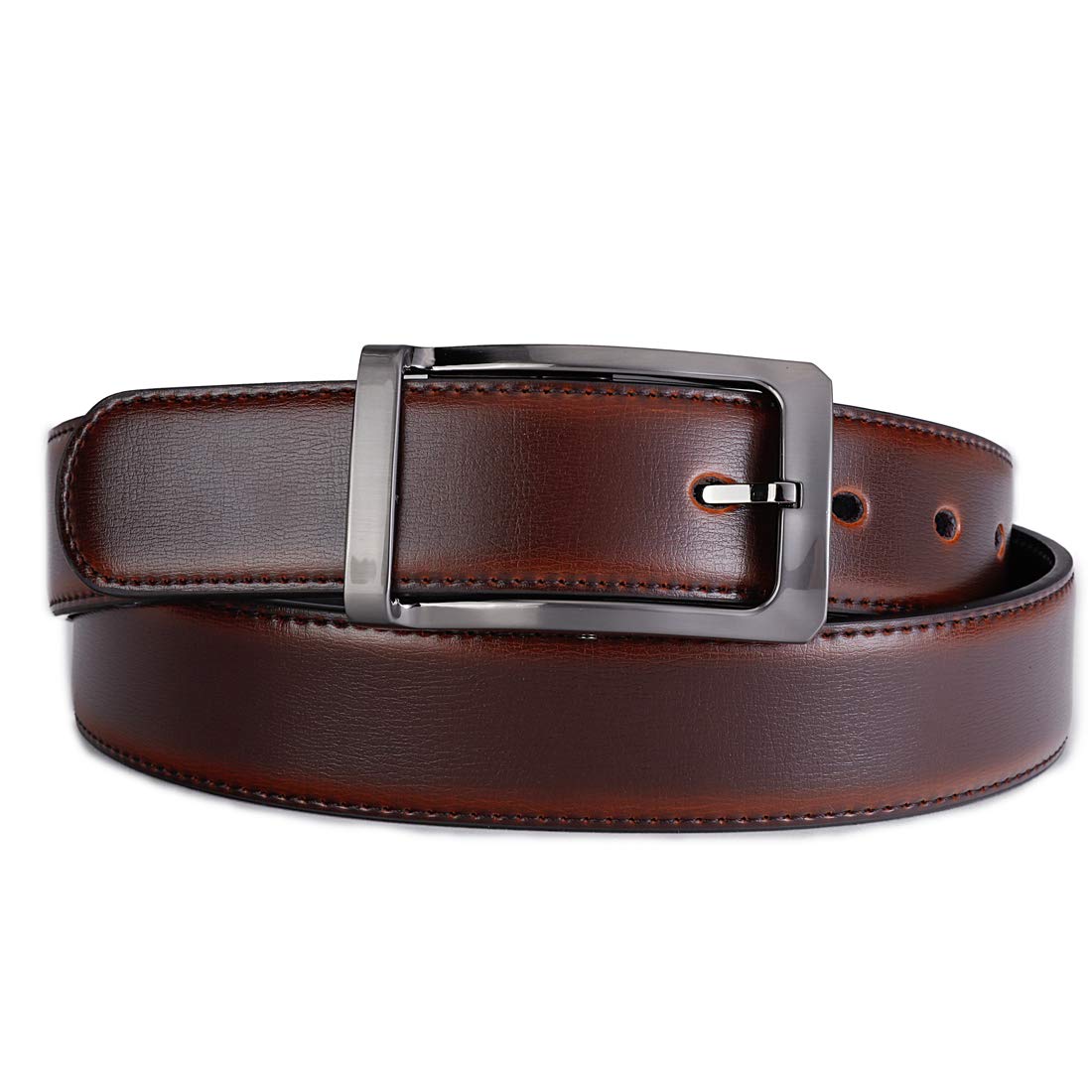 Belts for Men Reversible Leather 1.25” Waist Strap Fashion Dress Buckle Beltox (Rectangle Rotated Buckle with Burnt Umber/Black Belt, 28-30)