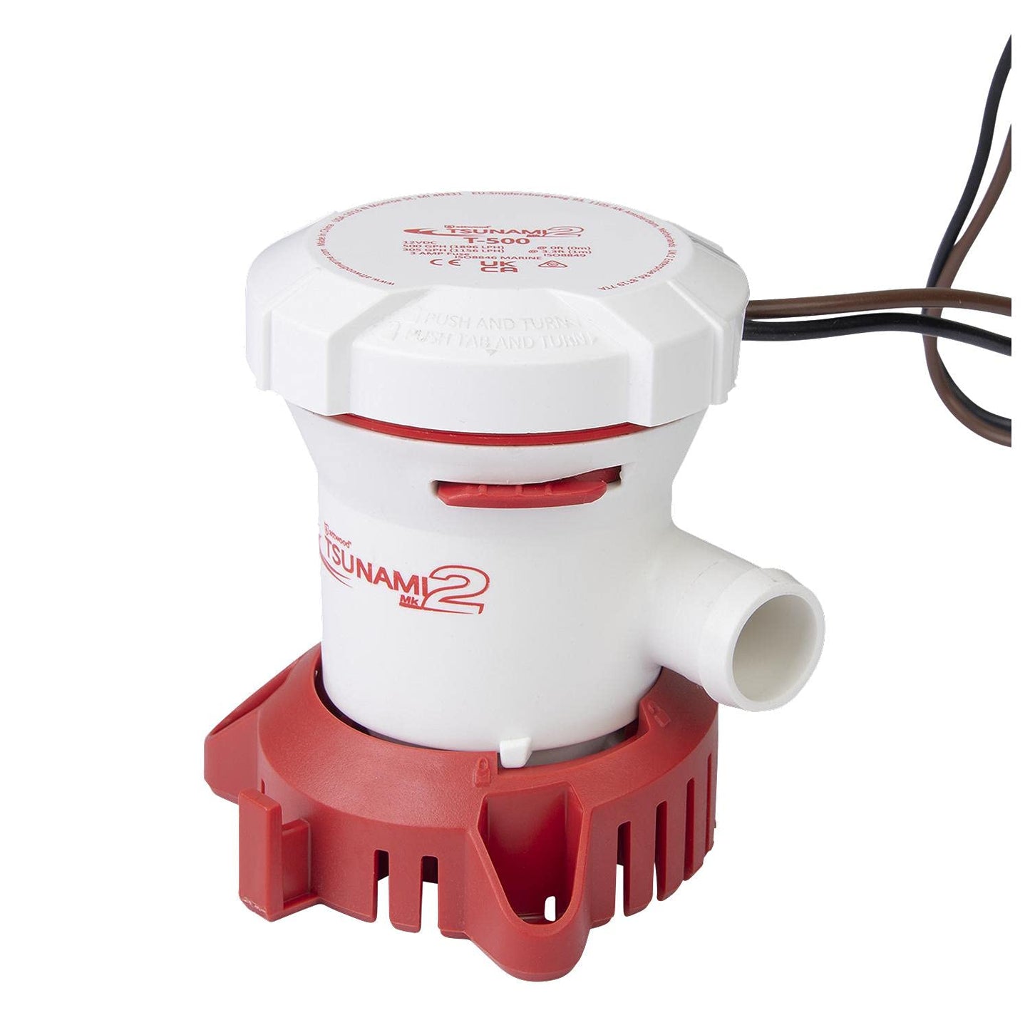 Attwood 5606-7 Tsunami Mk2 T500, 12V, Manual Bilge Pump, 500 GPH, with Fittings (Elbow & Straight), Direct Replacement for Attwood 4606-7