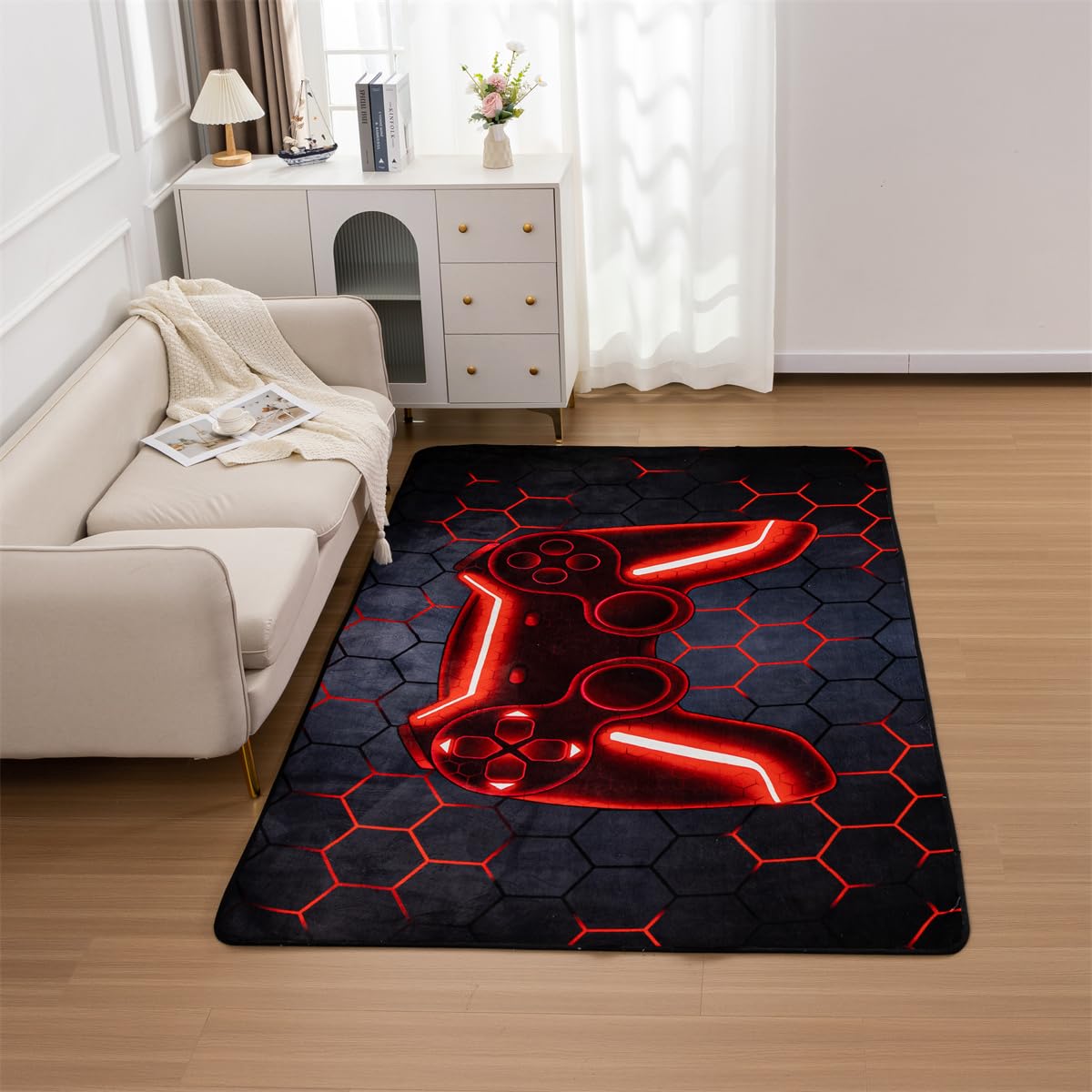 NTBED Game Console Area Rug for Bedroom Sofa Playroom Gaming Geometric Bedside Rugs Gamer Decorative Floor Mat Carpet (3x5 Feet, Red)
