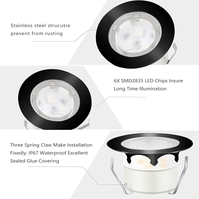 Deck Lights Outdoor Waterproof Low Voltage Lighting Kit Stainless Steel 1W Outdoor Yard Garden Decoration Lamps Landscape Pathway Patio Step Stairs Black Border(20pcs,Cool White)
