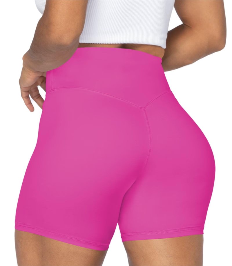 Sunzel No Front Seam High Waist Biker Shorts for Women, Squat Proof Yoga Workout Gym Bike Shorts 5" Inseam Hot Pink X-Large