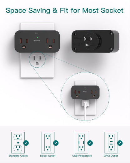 Cruise Ship Essentials, Travel Power Strip - Outlet Extender with 4 AC Outlets 3 USB (2 USB C), No Surge Protector Cruise Approved for Carnival, Royal, Multi Plug Adapter for Cruise Travel Essentials