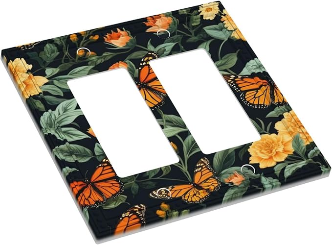 Butterflies Flower Garden Dual Outlet Covers Wall Plate 2 Gang Rocker Decora Decorative Switchplate Electrical Faceplate GFCI Light Switch Covers for Farmhouse Living Decor