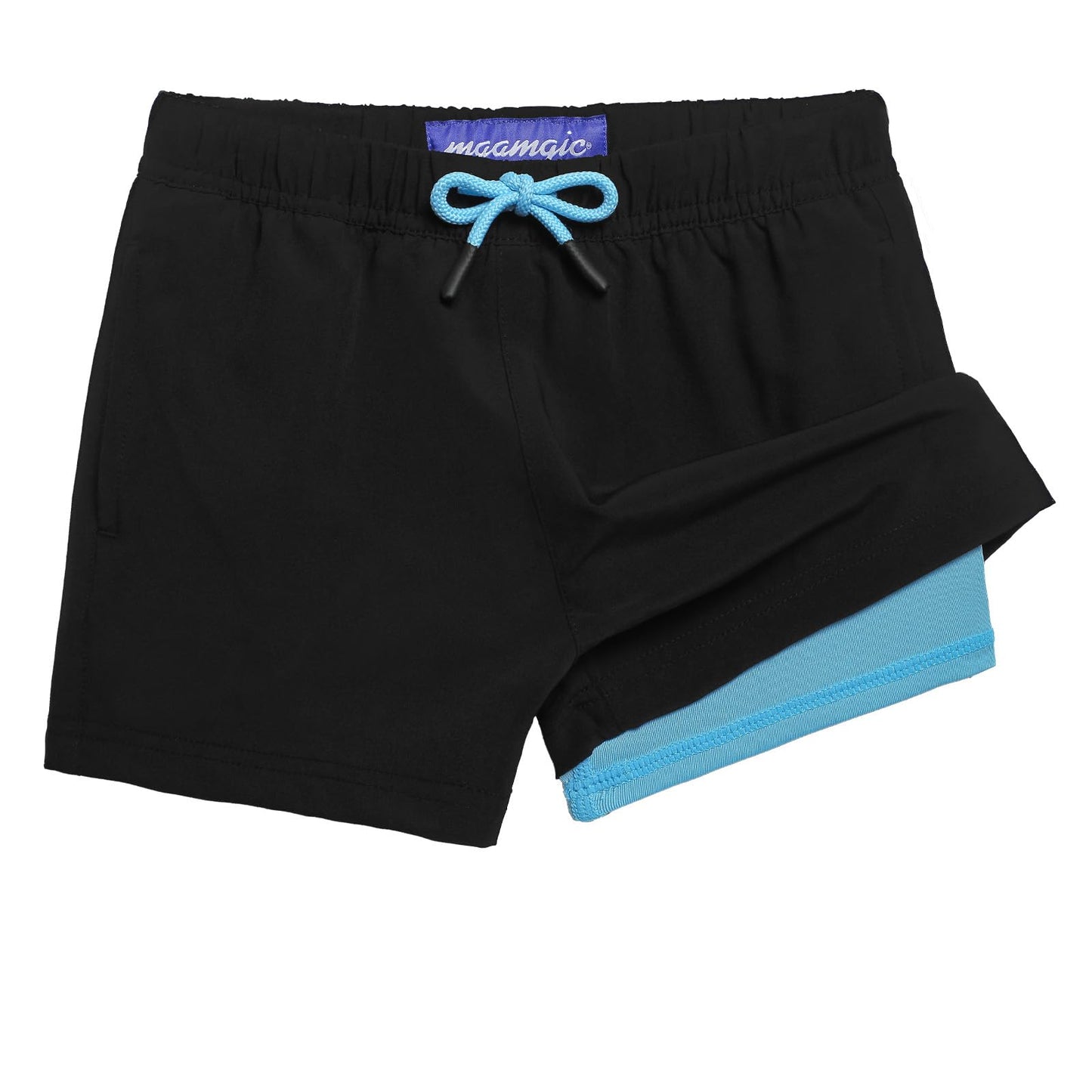 maamgic Boys Swim Trunks with Compression Liner Quick Dry Swim Shorts Anti-Chafe Boy Bathing Suit with Boxer Brief Toddler Swimsuit Dark Blue 3T