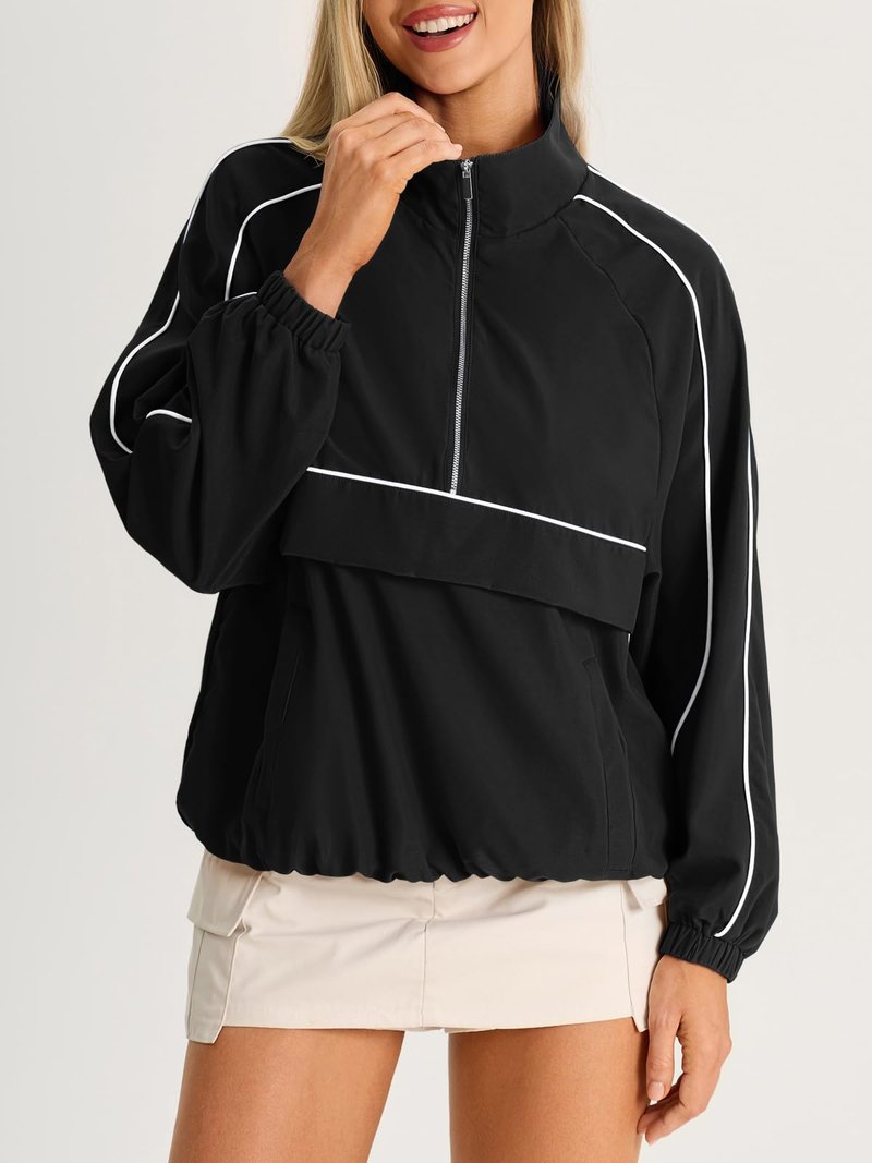 Fisoew Quarter Zip Pullover Women UPF 50+ Lightweight Windbreaker Jacket Running Hiking Outdoor Pullover with Pocket