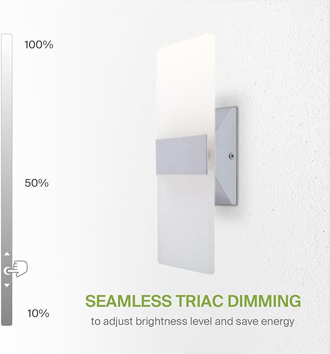 ASD 12 Inch LED Indoor Wall Sconce - Modern Interior 12W 2700K-5000K Adjustable Dimmable Wall Mounted Light Fixtures, Acrylic Glass Wall Lights for Stairway, Hallway - UL, Brushed Nickel, 2 Pack